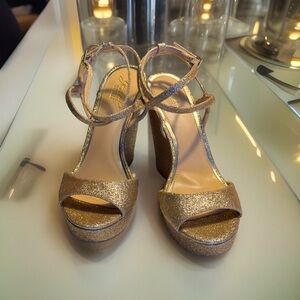 Badgley Mischka Sparkling Gold Wedge Heels